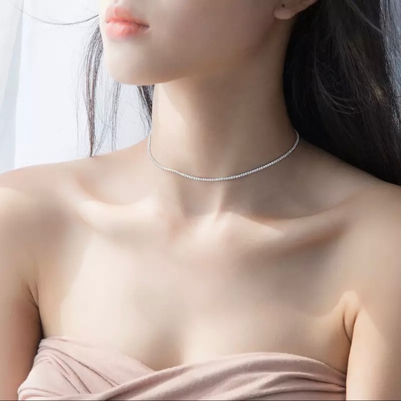 None Jewelry - New 925 Silver Tennis Diamond Choker Necklace